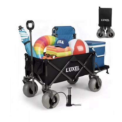 Luxel Carts Beach Wagon Cart with Big Wheels – Foldable Utility Wagon Black