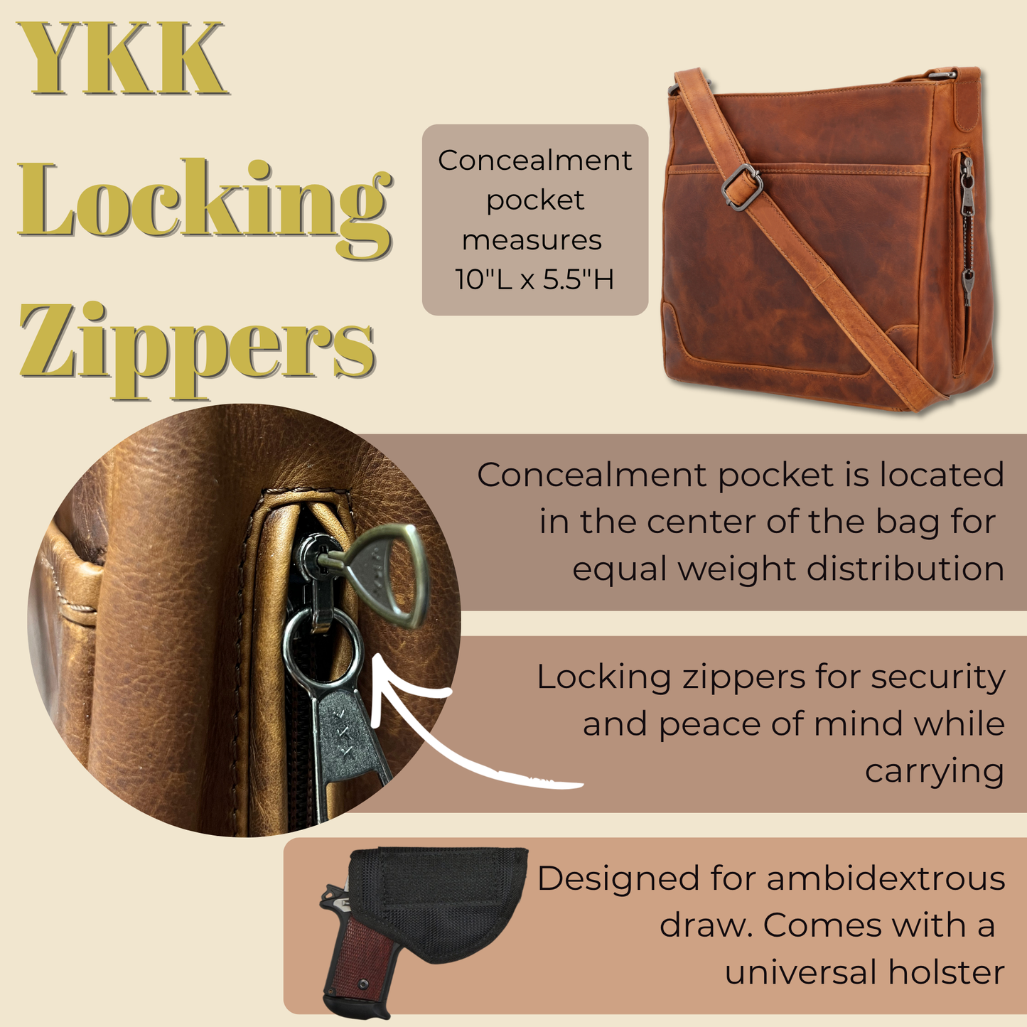 Concealed Carry Lydia Leather Crossbody by Lady Conceal