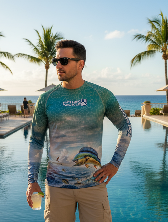 Hook & Tackle Men's Bull Dolphin L/S UV Fishing Shirt
