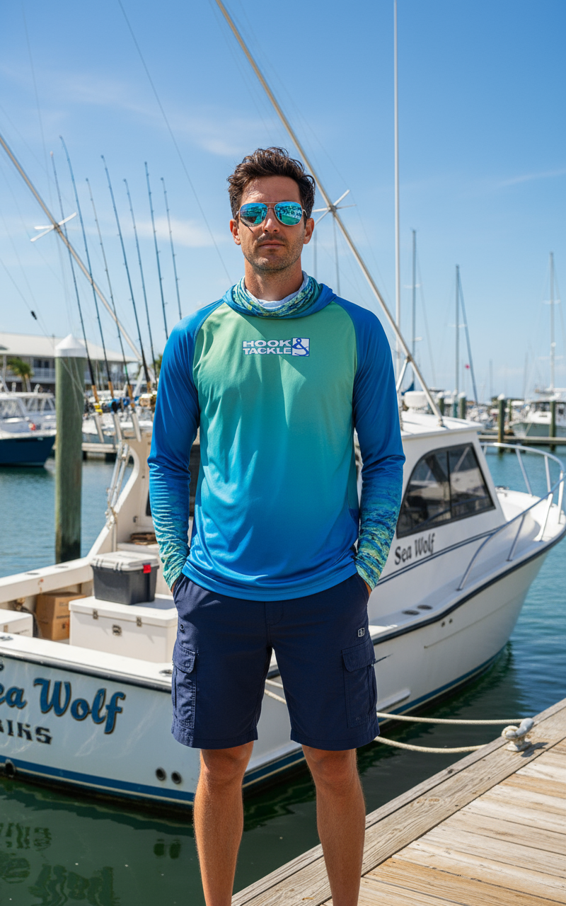 Hook & Tackle Men's Mahi Camo UV Fishing Hoodie Mask L/S