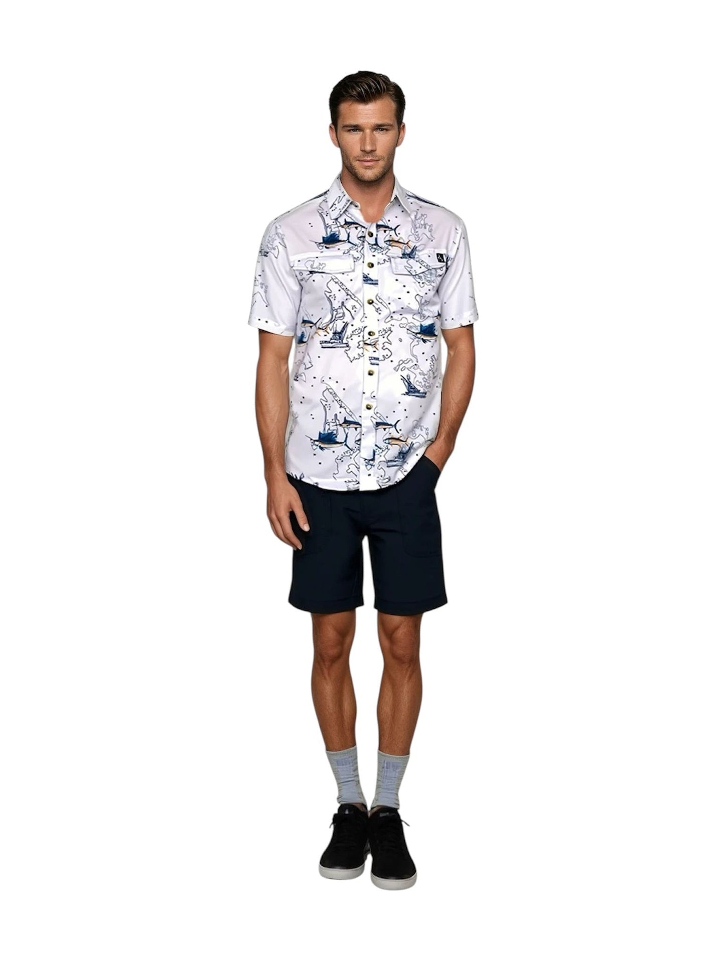 Hook & Tackle Men's Marine Charts UV Vented Fishing Shirt