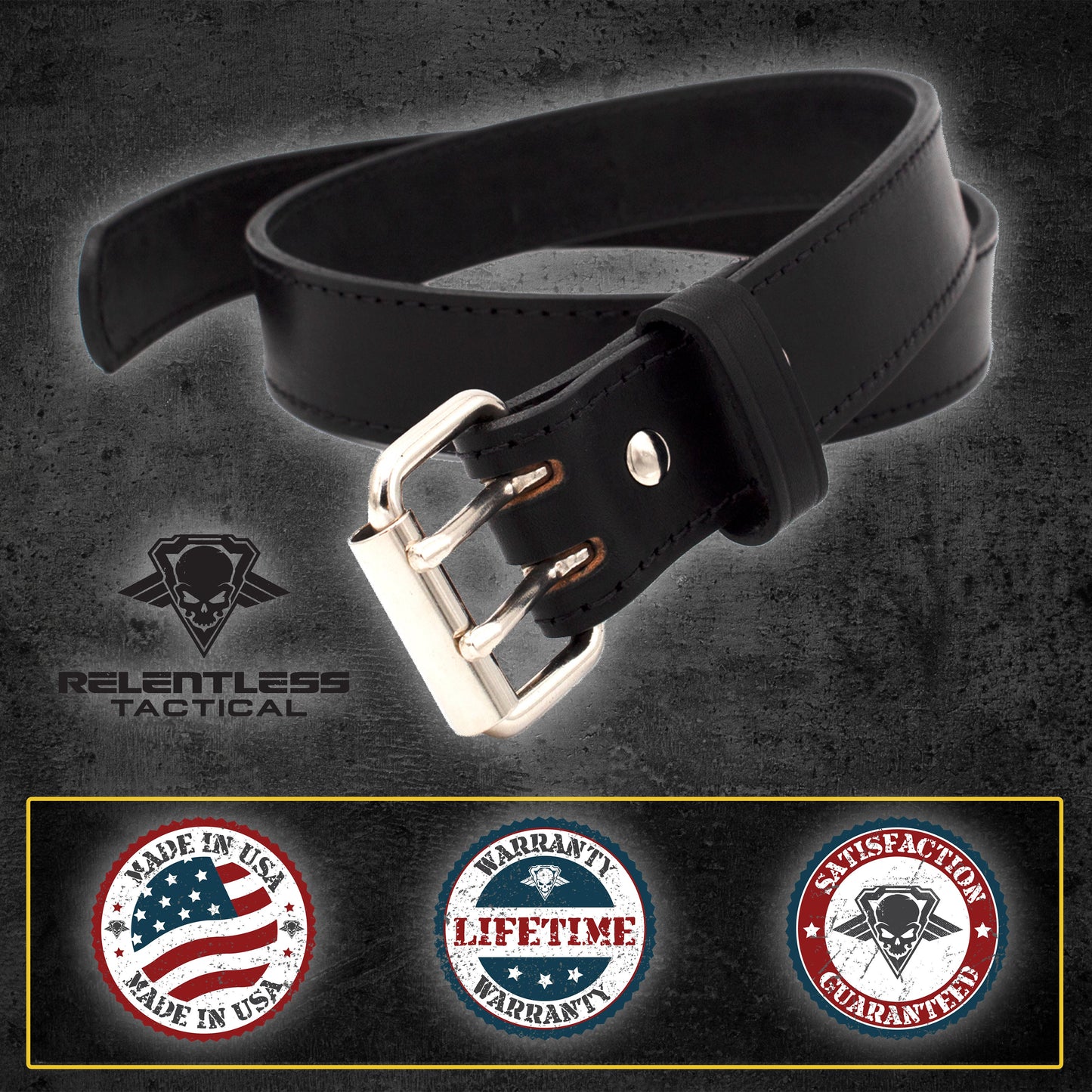 Relentless Tactical The "Double Tap" Gun Belt | Made in USA | Lifetime Warranty | 14 oz Full Grain Leather CCW Belt