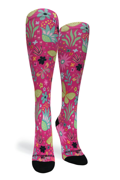 Crazy Compression Magenta Florals - (Standard & Extra Wide)