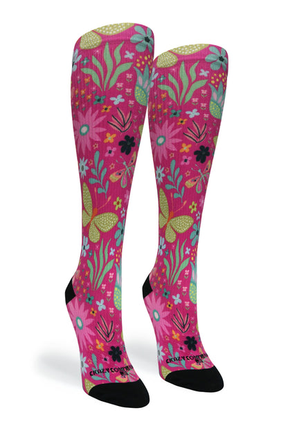 Crazy Compression Magenta Florals - (Standard & Extra Wide)