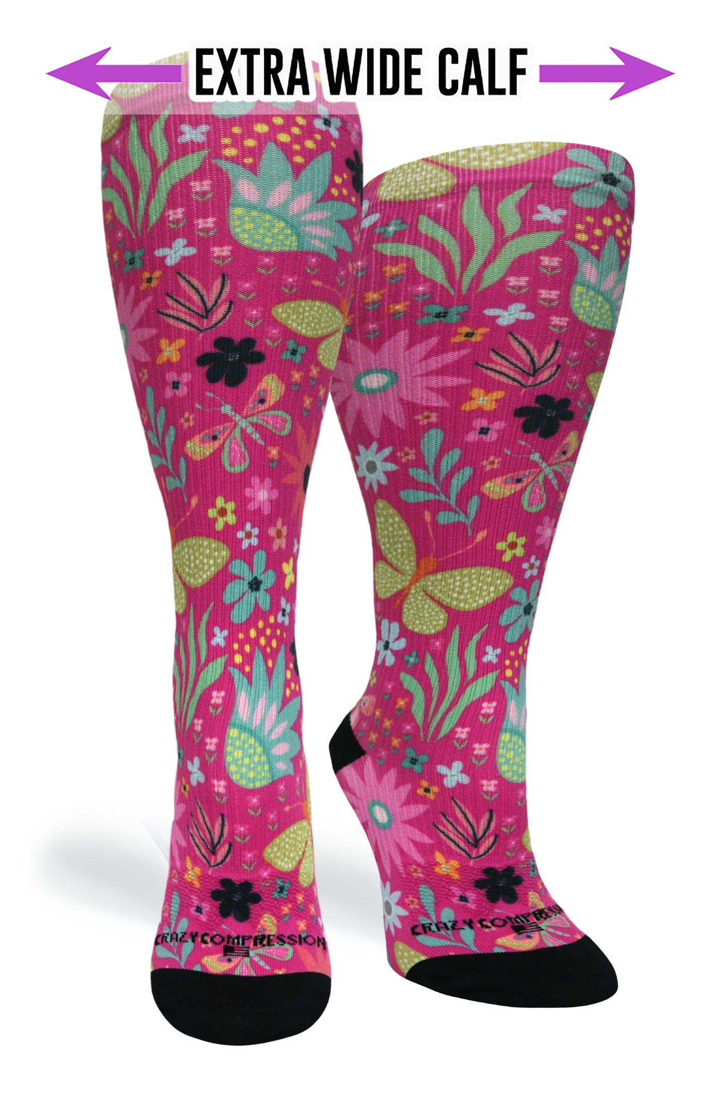 Crazy Compression Magenta Florals - (Standard & Extra Wide)
