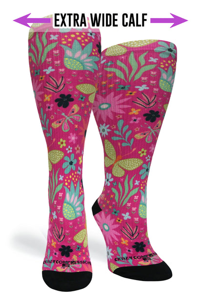 Crazy Compression Magenta Florals - (Standard & Extra Wide)