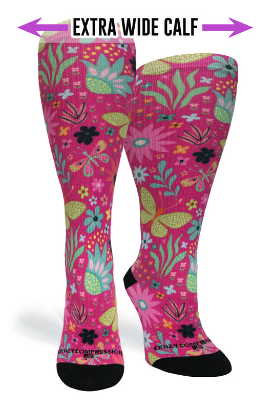 Crazy Compression Magenta Florals - (Standard & Extra Wide)