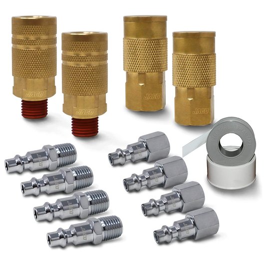 Jaco Industrial Quick Connect Air Fittings | Plug & Coupler Kit - 1/4" NPT (Set of 12)