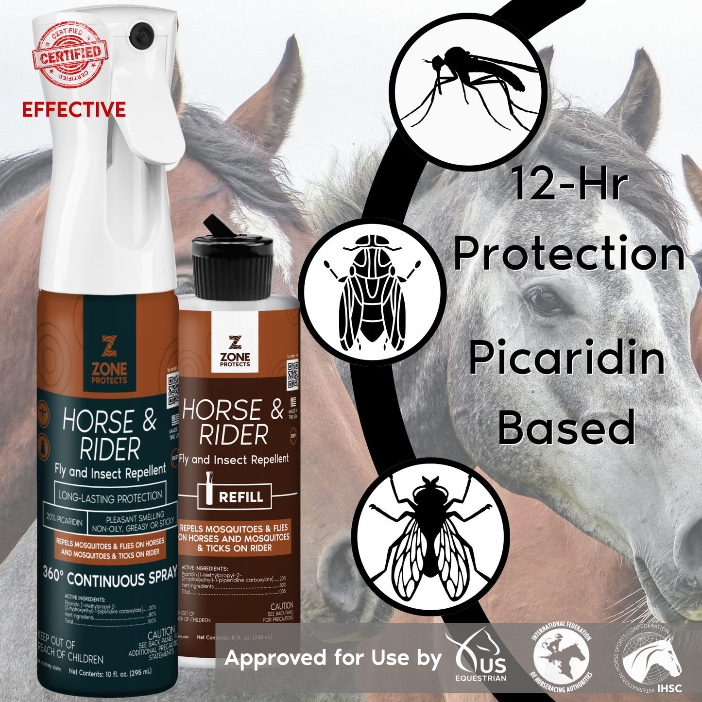 Zone Protects Horse & Rider Fly/Insect Repellent Mistosol + Refill Combo