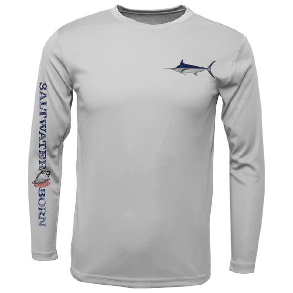 Saltwater Born Blue Marlin on Chest Long Sleeve UPF 50+ Dry-Fit Shirt