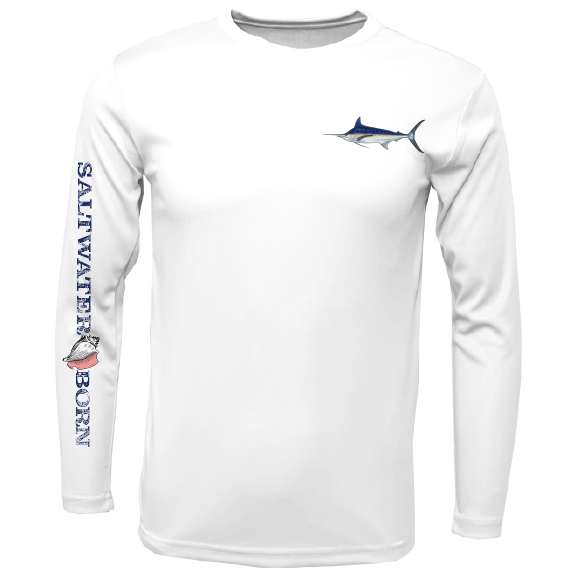 Saltwater Born Blue Marlin on Chest Long Sleeve UPF 50+ Dry-Fit Shirt