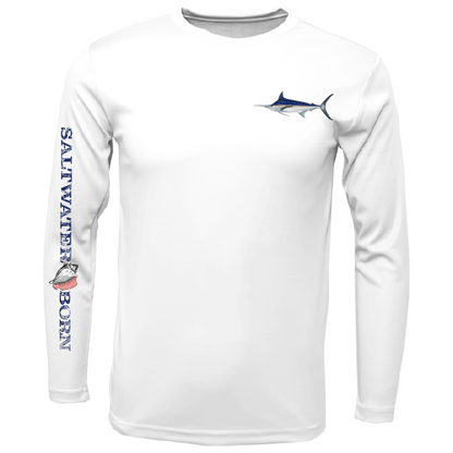 Saltwater Born Blue Marlin on Chest Long Sleeve UPF 50+ Dry-Fit Shirt