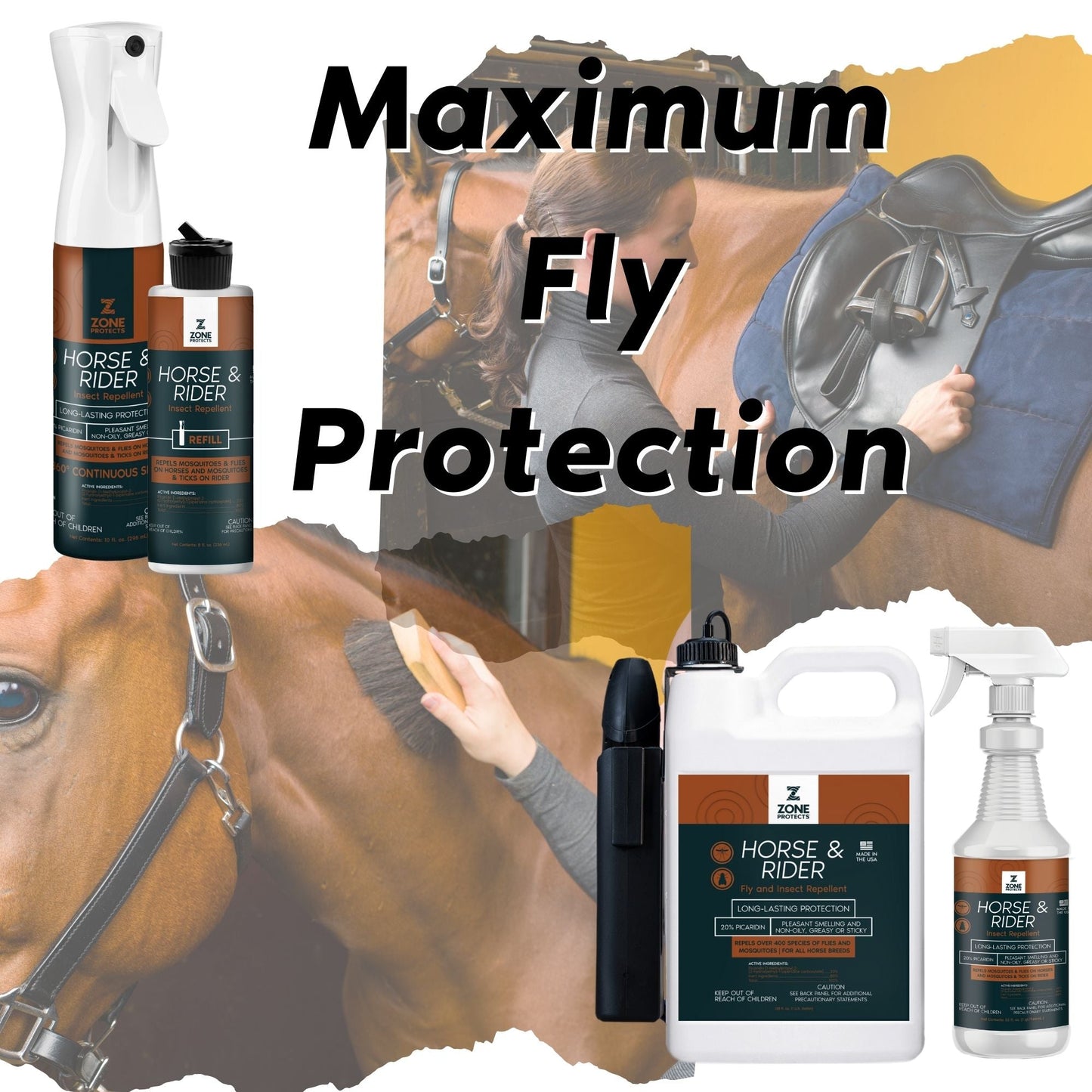 Zone Protects Horse & Rider Fly & Insect Repellent Spray, Gallon w/ Battery-Operated Wand
