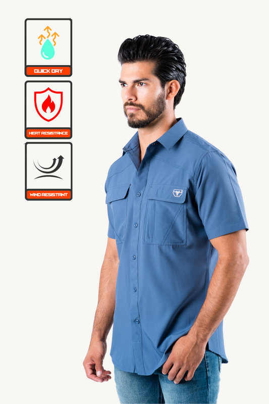 Platini Men's Fishing Blue Short Sleeve Shirt