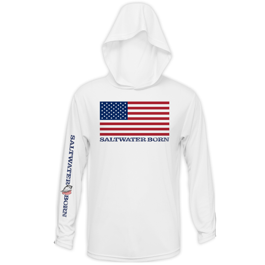 Saltwater Born American Flag Long Sleeve UPF 50+ Dry-Fit Hoodie