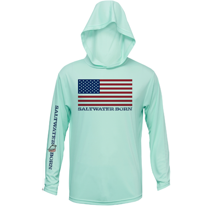 Saltwater Born American Flag Long Sleeve UPF 50+ Dry-Fit Hoodie