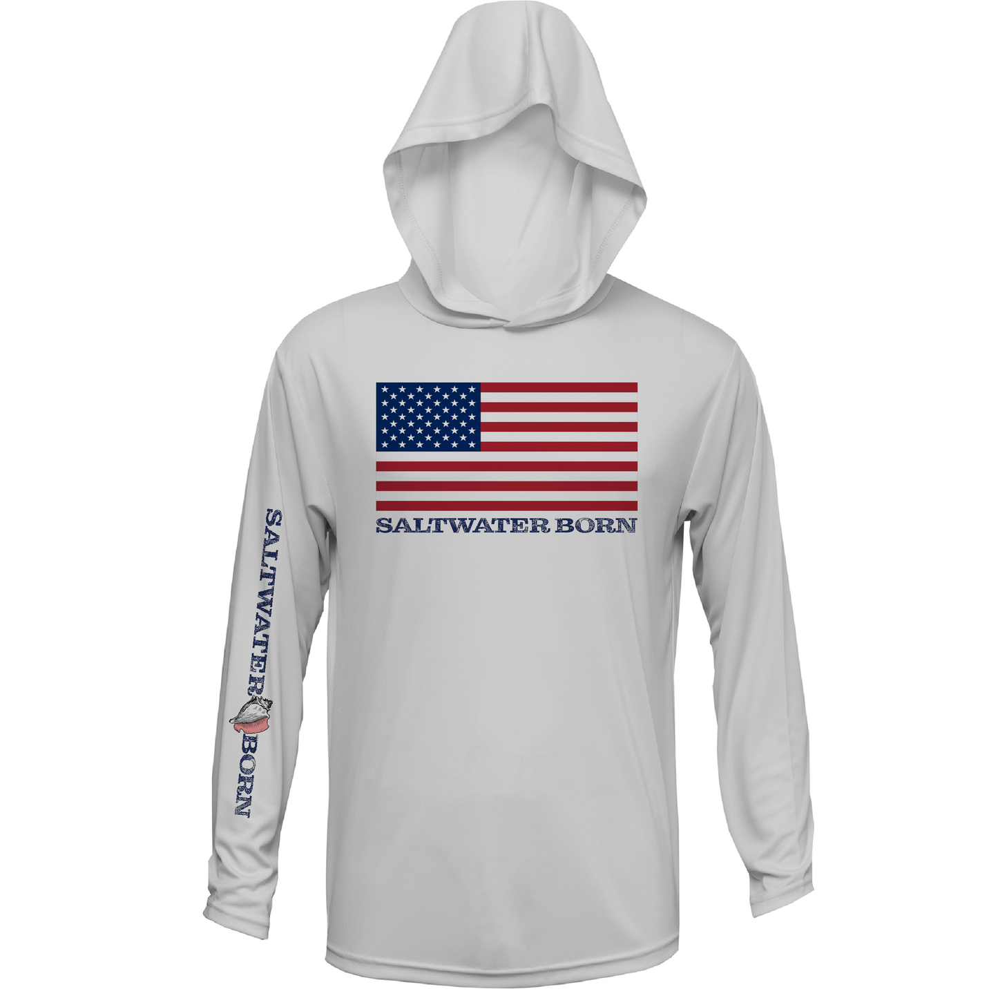 Saltwater Born American Flag Long Sleeve UPF 50+ Dry-Fit Hoodie