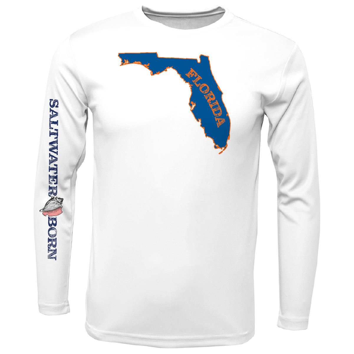Saltwater Born Orange and Blue Key West, FL Long Sleeve UPF 50+ Dry-Fit Shirt