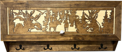 Bellewood Designs - Moose Hunting Hidden Gun Storage Coat Rack Concealment Shelf with Hooks for Coats, Bags, & Hats