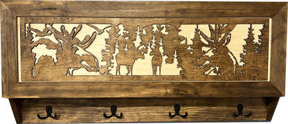Bellewood Designs - Moose Hunting Hidden Gun Storage Coat Rack Concealment Shelf with Hooks for Coats, Bags, & Hats