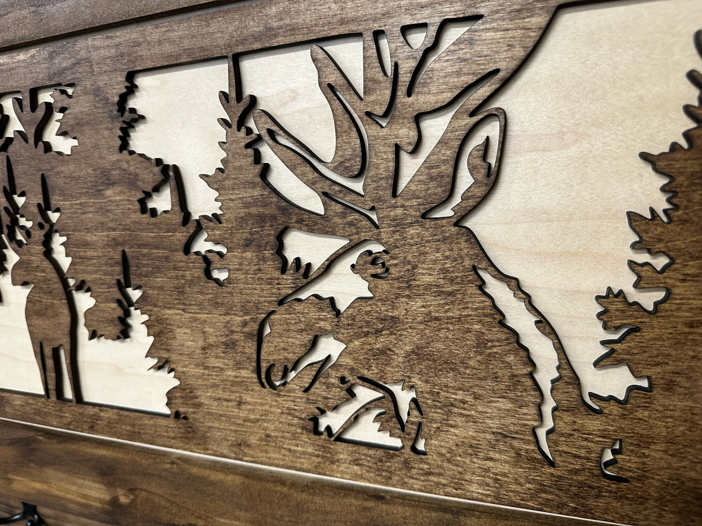 Bellewood Designs - Moose Hunting Hidden Gun Storage Coat Rack Concealment Shelf with Hooks for Coats, Bags, & Hats