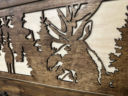 Bellewood Designs - Moose Hunting Hidden Gun Storage Coat Rack Concealment Shelf with Hooks for Coats, Bags, & Hats