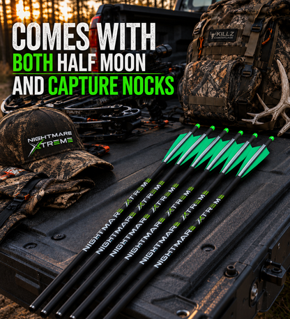 KILLZ NIGHTMARE XTREME Crossbow Bolts Carbon Half Moon Nocks 6Pcs 20"or 22''