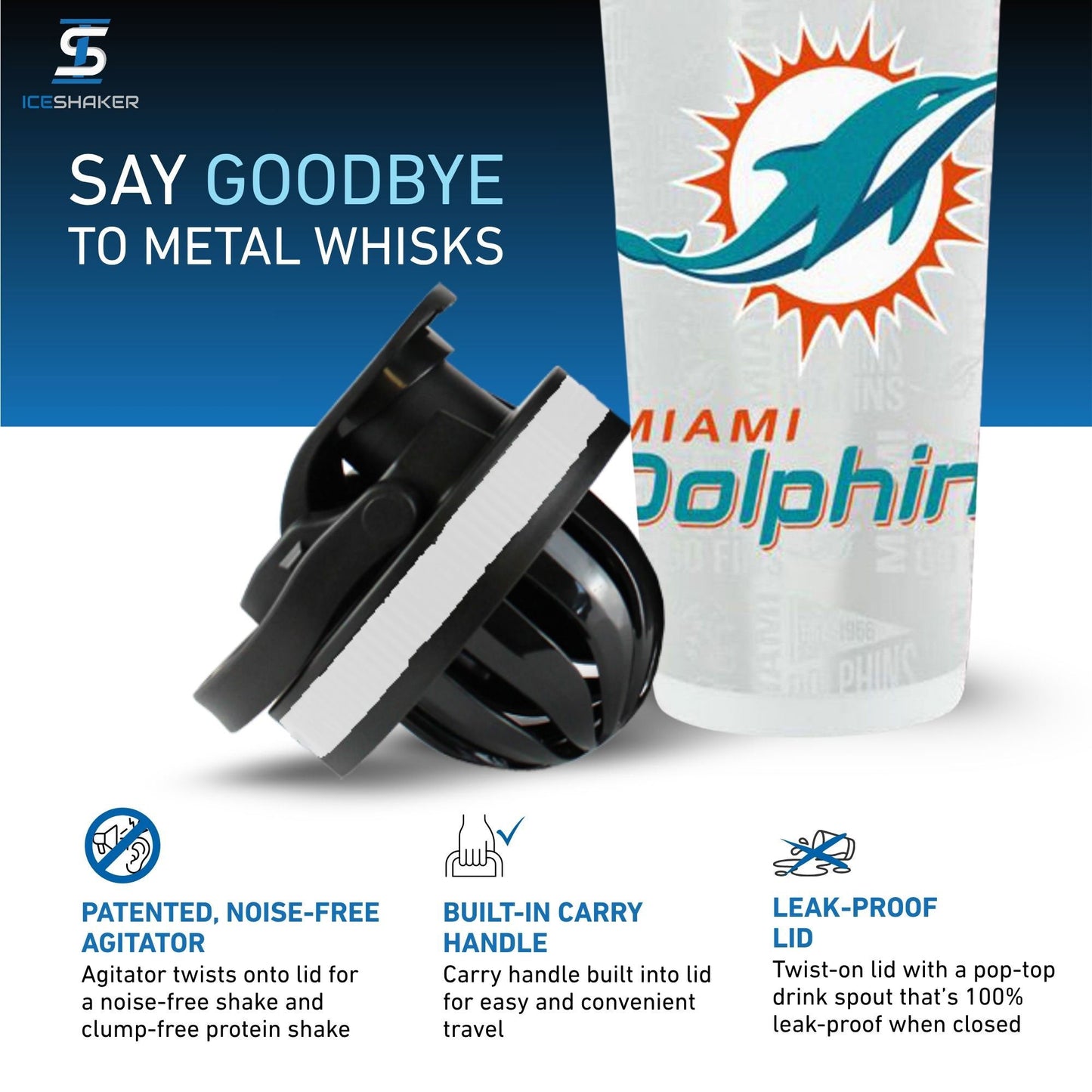 Officially Licensed Miami Dolphins 26oz Ice Shaker