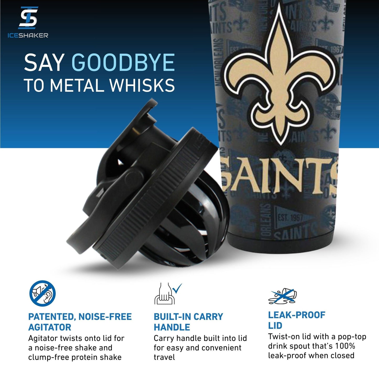 Officially Licensed New Orleans Saints 26oz Ice Shaker