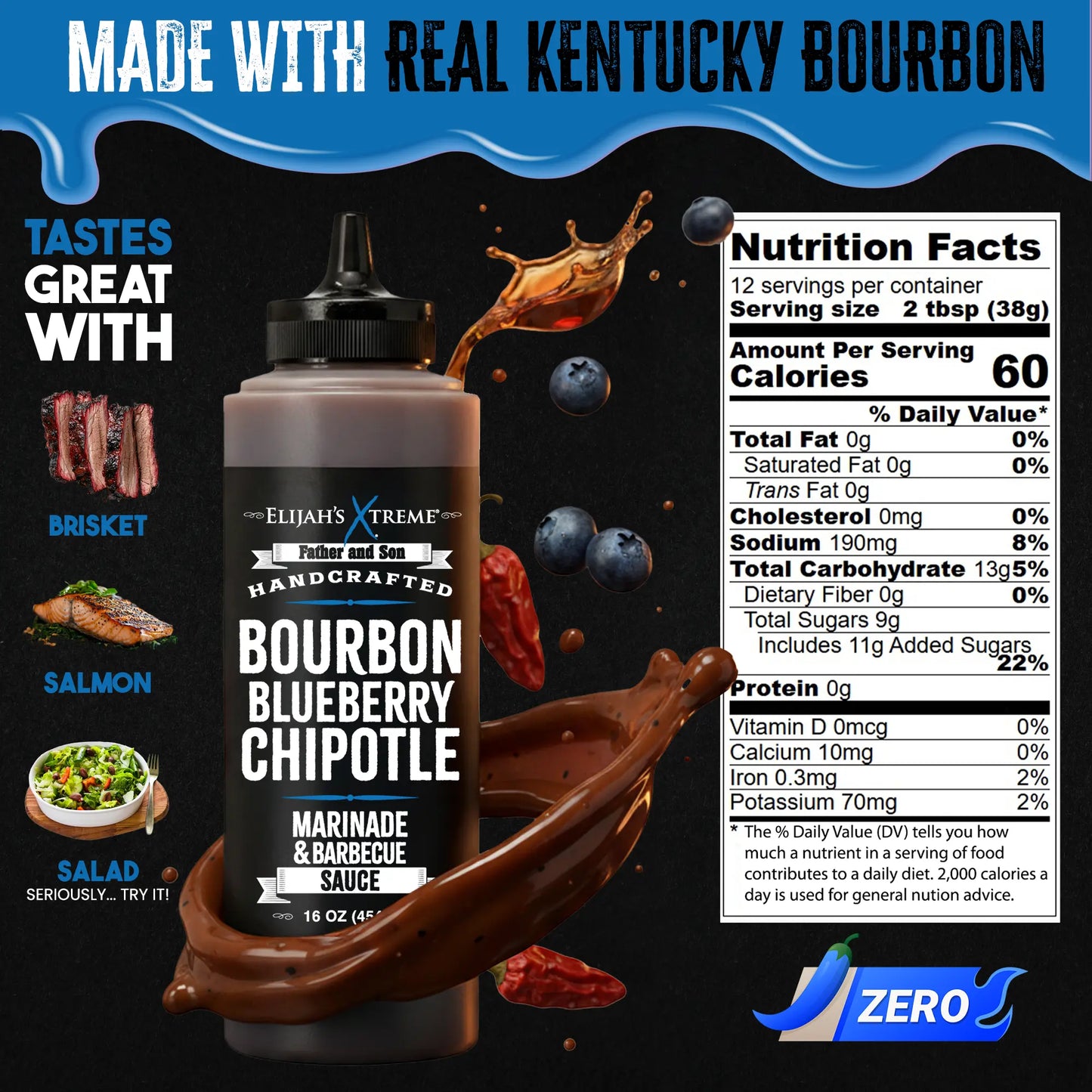 Elijah's Xtreme Bourbon Blueberry Chipotle BBQ Sauce (6 pk Case)