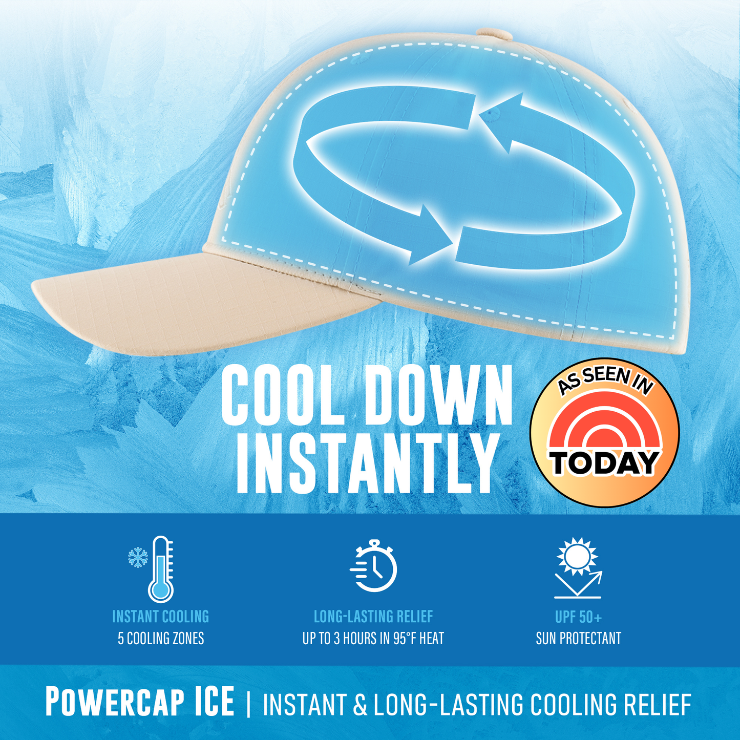 Panther Vision POWERCAP ICE Cooling Sun Hat – Instant Cooling Relief with Reusable Ice Packs, UPF 50 UV Sun Protection, Lightweight & Breathable for Hot Weather