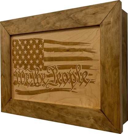 Bellewood Designs - American Flag Gun Cabinet We The People Decorative (Natural)
