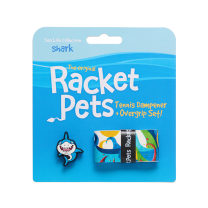 Racket Pets Shark Tennis Overgrip Tape and Matching Shock Absorbing Dampener for Tennis Racket