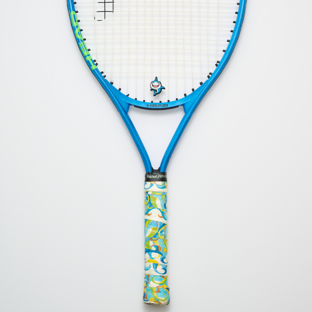 Racket Pets Shark Tennis Overgrip Tape and Matching Shock Absorbing Dampener for Tennis Racket