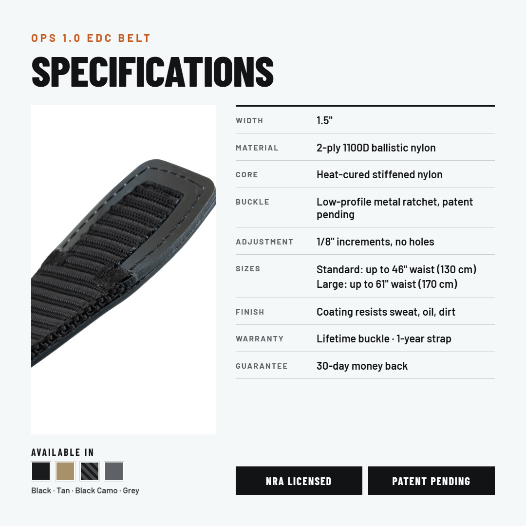 2ND AMEN OPS 1.0 EDC Belt 1.5" Width Ballistic Nylon for Everyday Carry