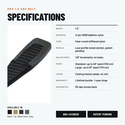 2ND AMEN OPS 1.0 EDC Belt 1.5" Width Ballistic Nylon for Everyday Carry