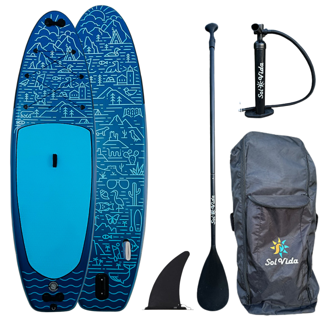 SolVida GrandSol Oasis Pack: 11' 4'' Inflatable Paddle Board + Paddle, Pump, Detachable Fin, & Carrying Case