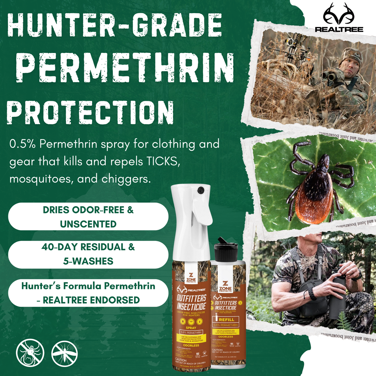 Zone Protects Permethrin Insecticide; Realtree Outfitter's Permethrin Spray Bundle, Mistosol + Refill