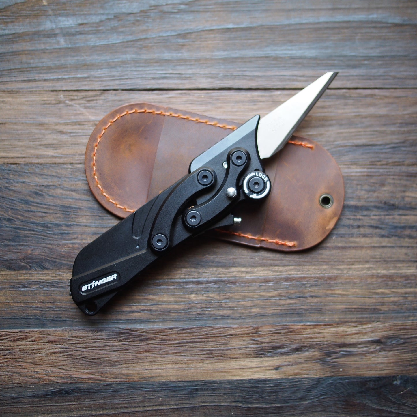 Stinger Survival Tools Olfa Evolution Edge with Leather Pouch, Folding Pocket Utility - Matte Black