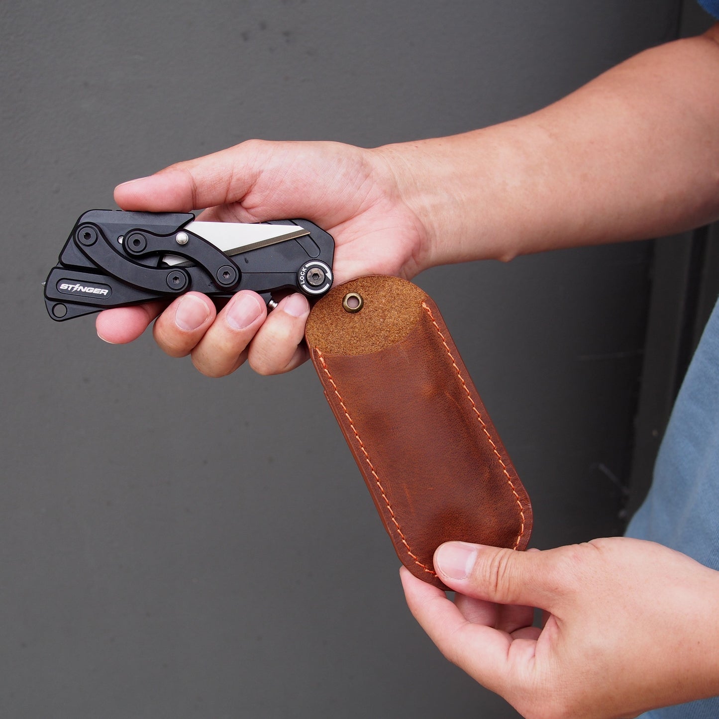 Stinger Survival Tools Olfa Evolution Edge with Leather Pouch, Folding Pocket Utility - Matte Black