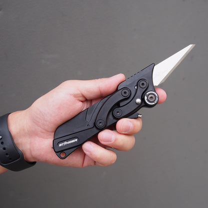 Stinger Survival Tools Olfa Evolution Edge with Leather Pouch, Folding Pocket Utility - Matte Black