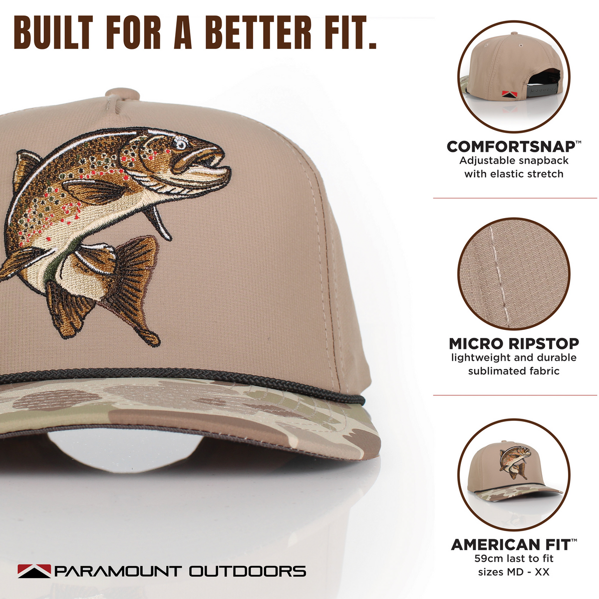 Paramount Outdoors Brown Trout Rope Cap Fly Fishing 5-Panel