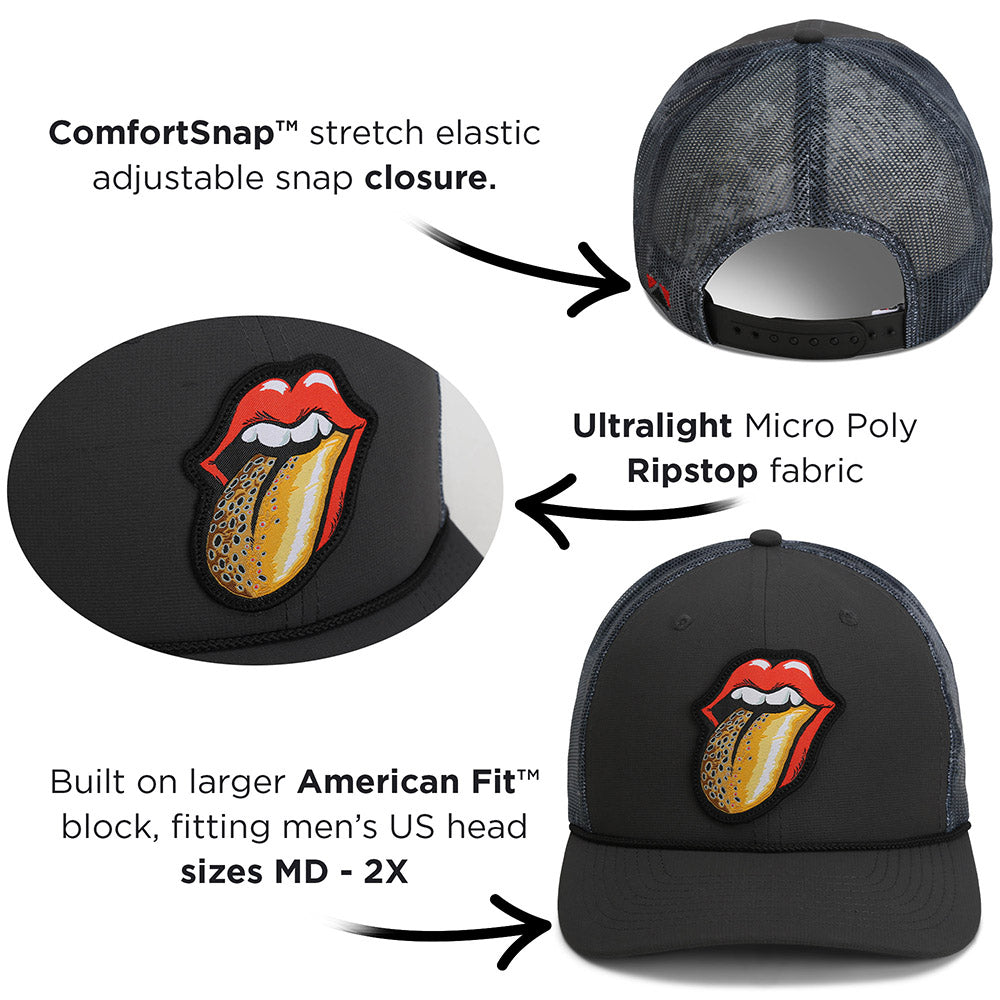 Paramount Outdoors Trout Tongue Fly Fishing Hat Patch Mesh Back Rope Cap