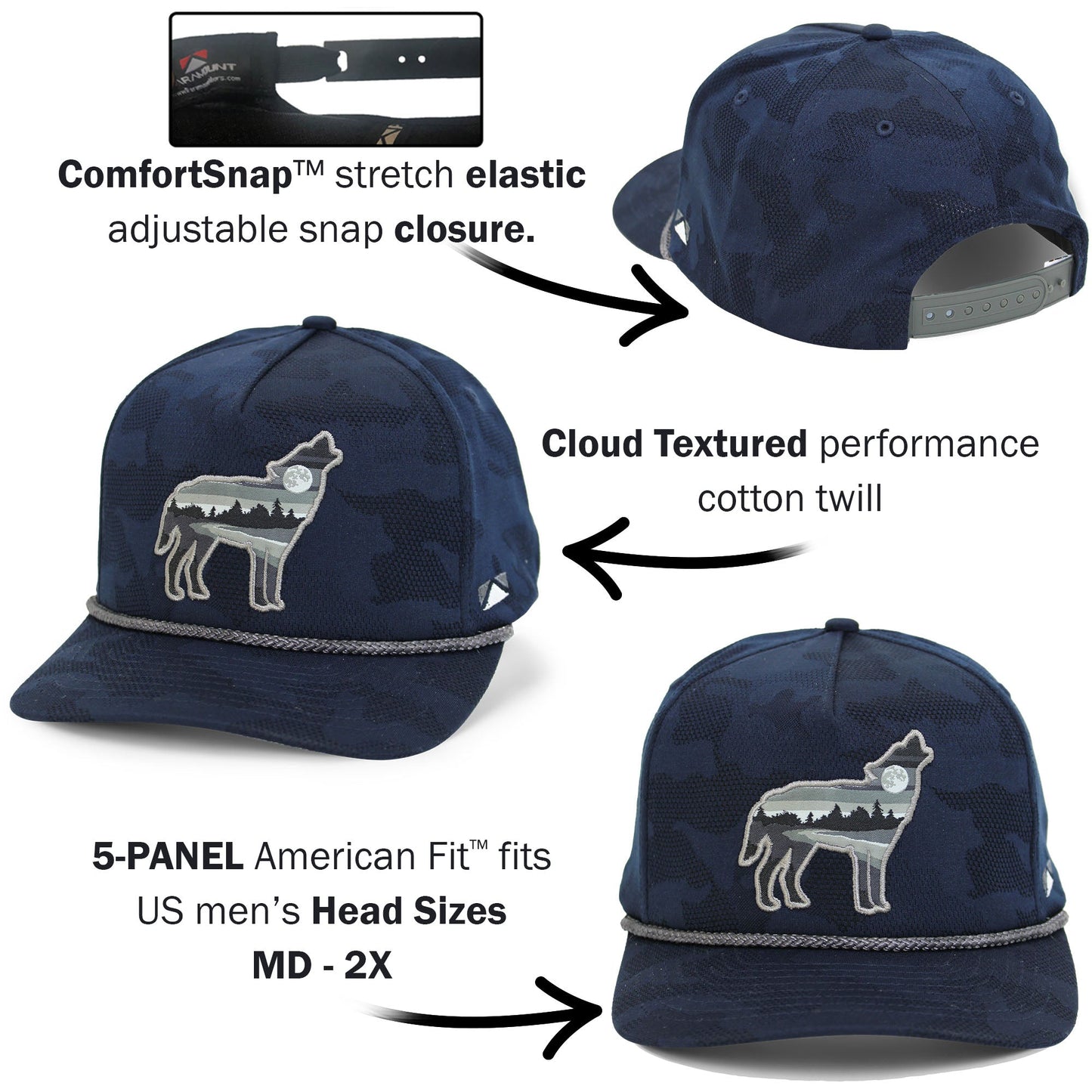Paramount Outdoors Wolf Howl Cloud Texture 5-Panel Rope Cap