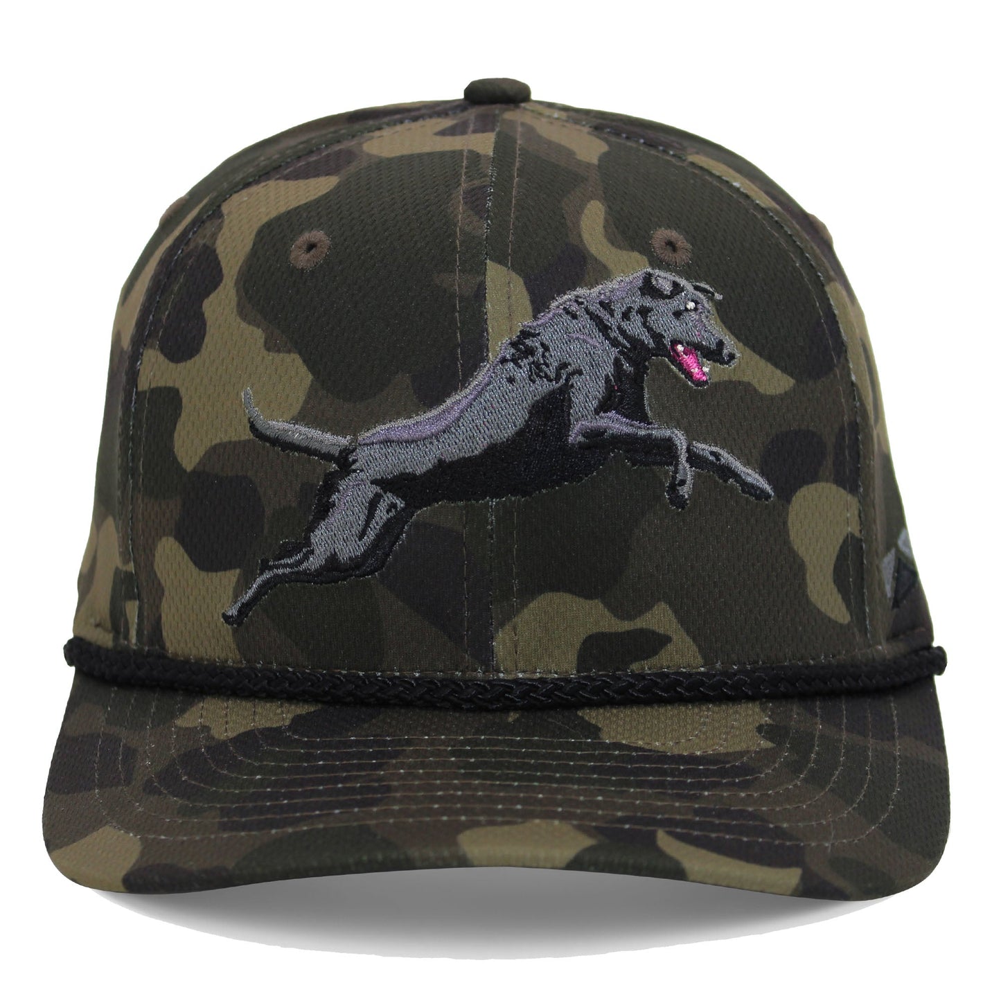 Paramount Outdoors Black Lab Performance Rope Cap on Dark Old School Camo
