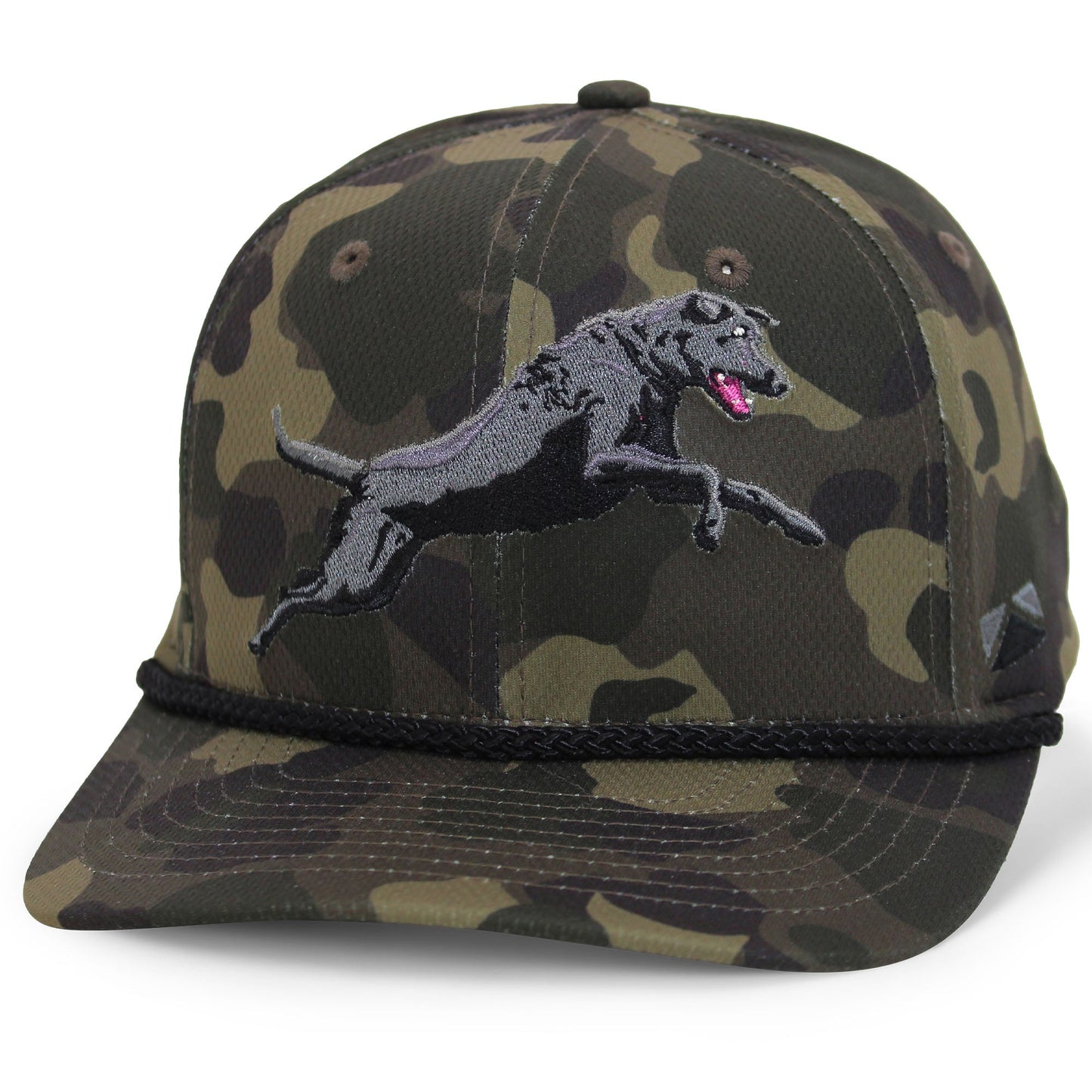 Paramount Outdoors Black Lab Performance Rope Cap on Dark Old School Camo