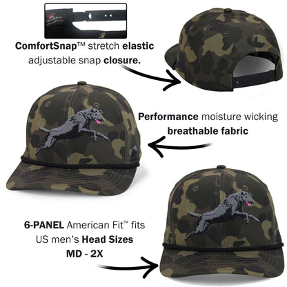 Paramount Outdoors Black Lab Performance Rope Cap on Dark Old School Camo