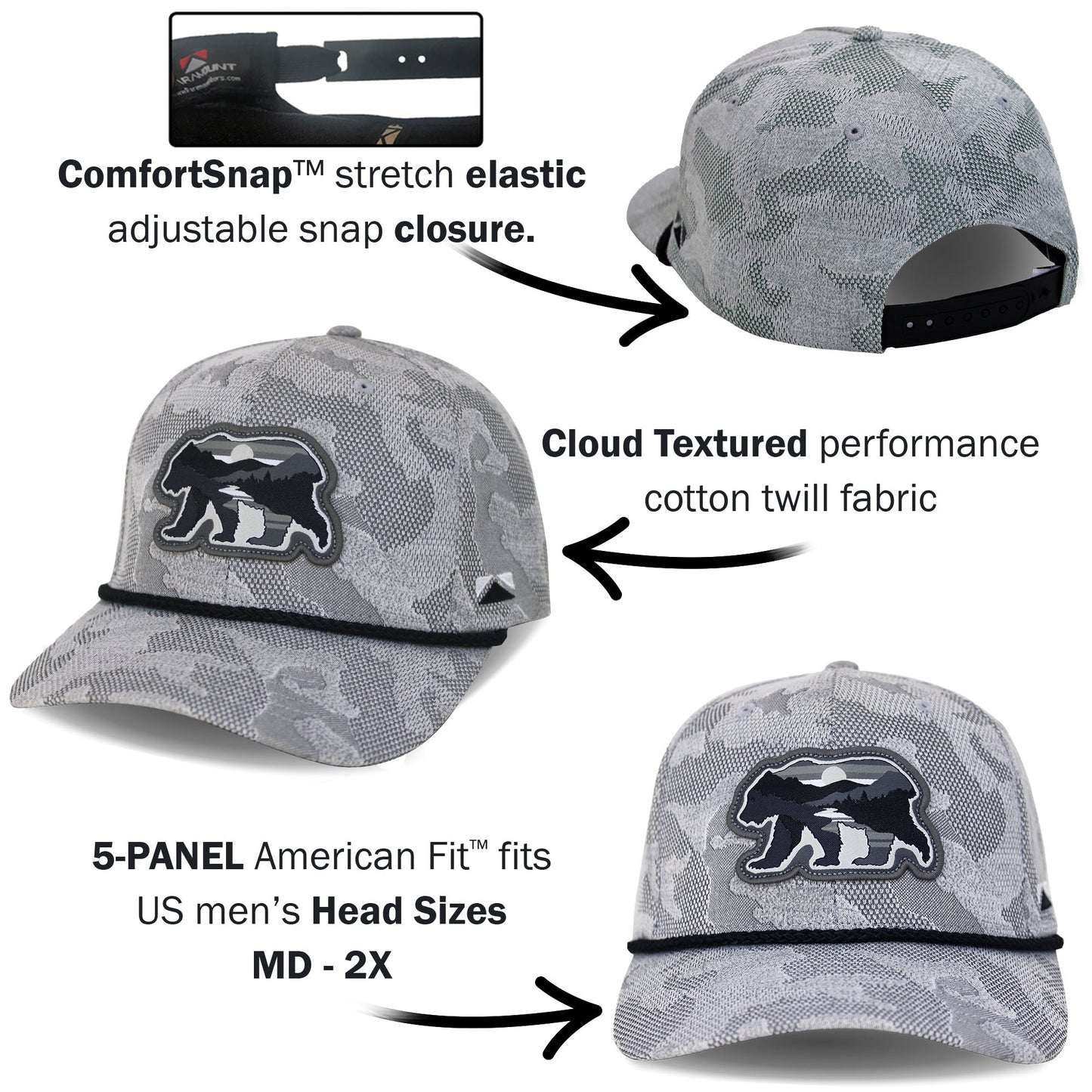 Paramount Outdoors Sunset Bear Cloud Texture 5-Panel Rope Cap