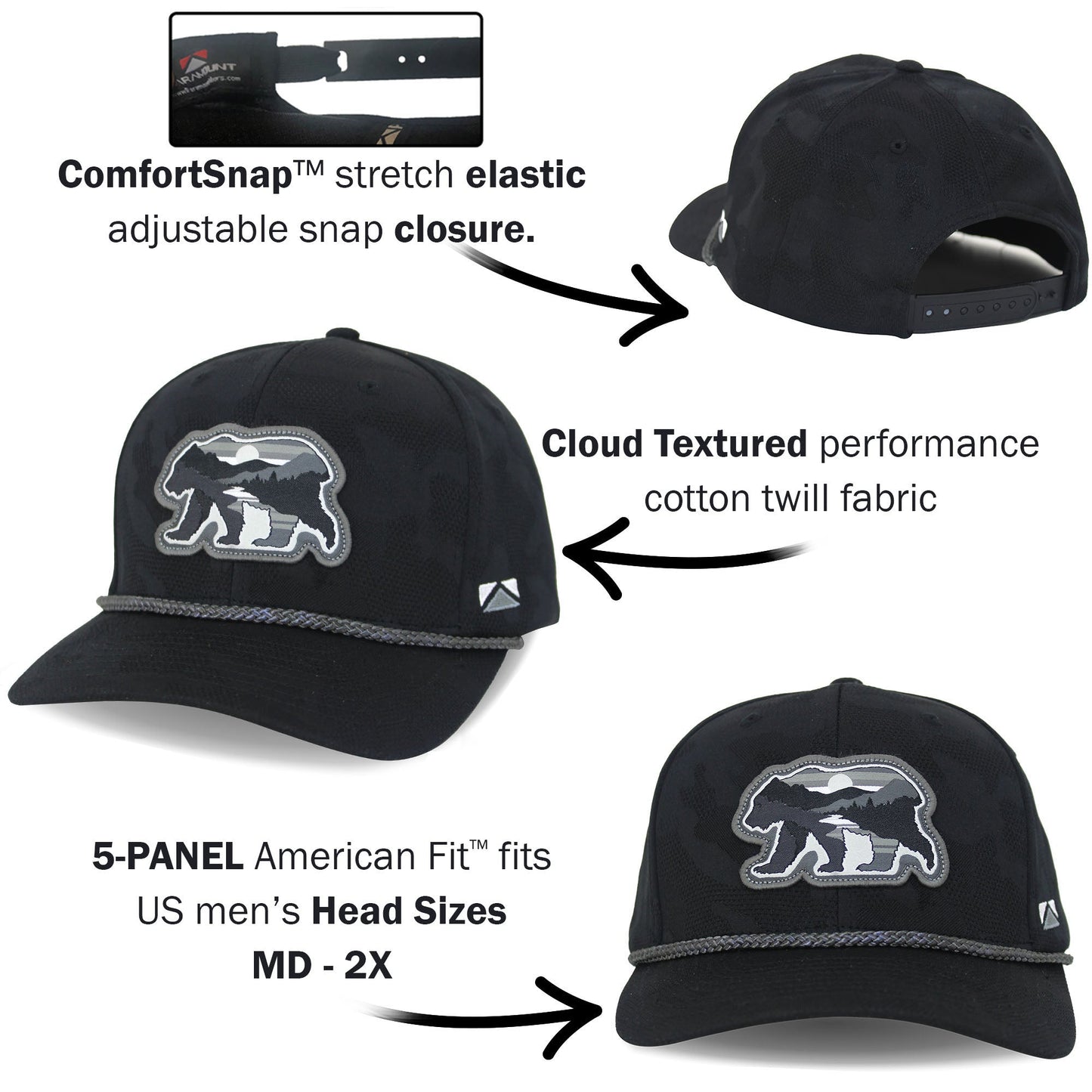 Paramount Outdoors Sunset Bear Cloud Texture 5-Panel Rope Cap