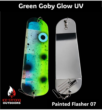 Ice Strong Outdoors - 8.5" Dual Fin Flasher Series - Painted Glow/UV Series - NEW 2026!